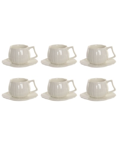 Set di 6 Tazze con Piatto Home ESPRIT Bianco Porcellana 120 ml