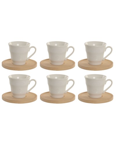 Set aus 6 Teetassen mit Teller Home ESPRIT Weiß Bambus Porzellan 90 ml