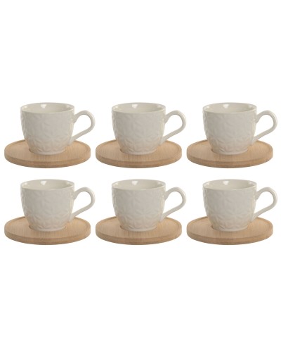 Juego de 6 Tazas con Plato Home ESPRIT Blanco Bambú Porcelana 90 ml
