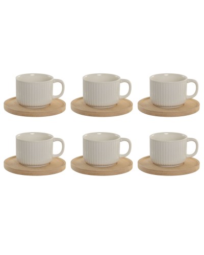 Set of 6 Cups with Plate Home ESPRIT White Bamboo Porcelain 90 ml