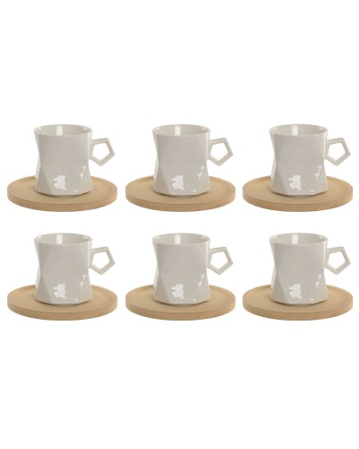 Set of 6 Cups with Plate Home ESPRIT White Porcelain 180 ml