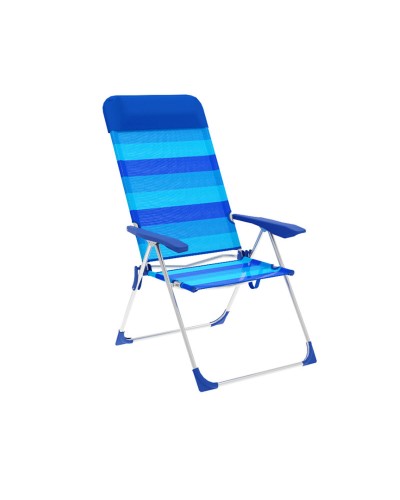 Marbueno Fällbar Stol 5 Positioner Aluminium med Kudde Blå Ränder Strand och Pool 69X58X109 cm 10248