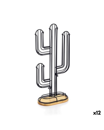 Contenitore per Sistemare le Capsule di Caffè Quttin Nero Bambù Ferro 19,5 x 9,5 x 41,5 cm Cactus (12 Unità)