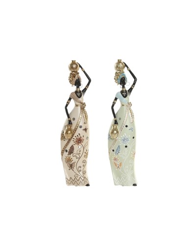 Decoratieve figuren Home ESPRIT Groen Beige Afrikaanse (2 Stuks)