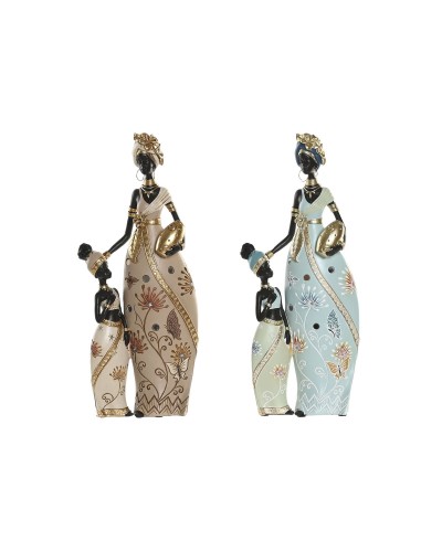 Decorative Figure Home ESPRIT Green Beige African Woman (2 Units)