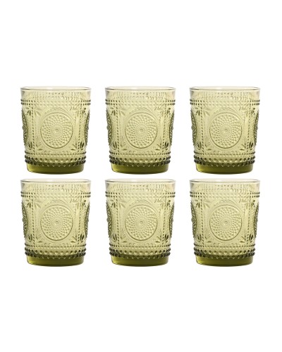 Glazenset Home ESPRIT Groen Kristal Met reliëf 310 ml (6 Stuks)