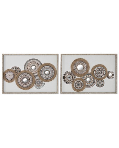 Lienzo Home ESPRIT Blanco Natural Boho 70 x 3 x 50 cm (2 Unidades)