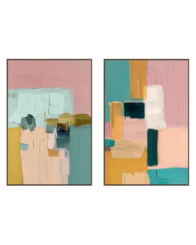 Painting Home ESPRIT Yellow Beige Pink Turquoise Abstract Urban (2 Units)