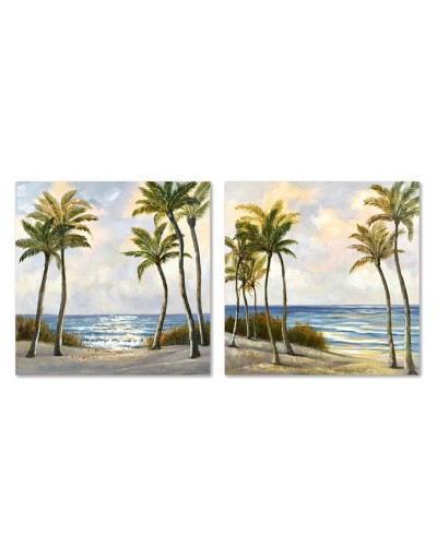 Schilderij Home ESPRIT Blauw Groen Strand Mediterrane 80 x 3 x 80 cm (2 Stuks)