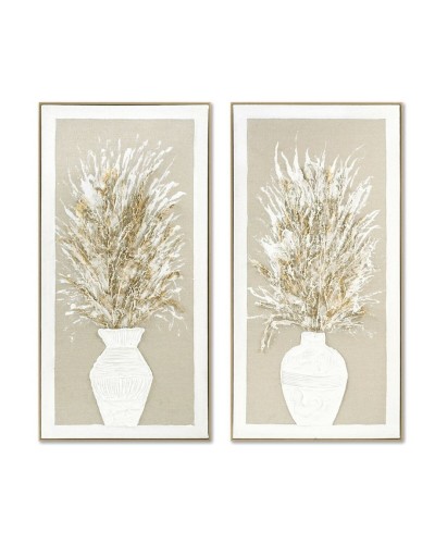 Cuadro Home ESPRIT Blanco Beige Jarrón Tradicional 62 x 4,5 x 122 cm (2 Unidades)