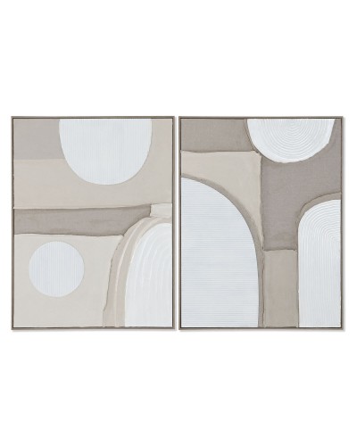 Quadro Home ESPRIT Bianco Beige Astratto Scandinavo 62 x 3,8 x 82 cm (2 Unità)
