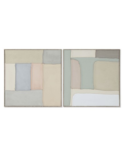 Cuadro Home ESPRIT Verde Beige Abstracto Urbano 92 x 3,8 x 92 cm (2 Unidades)