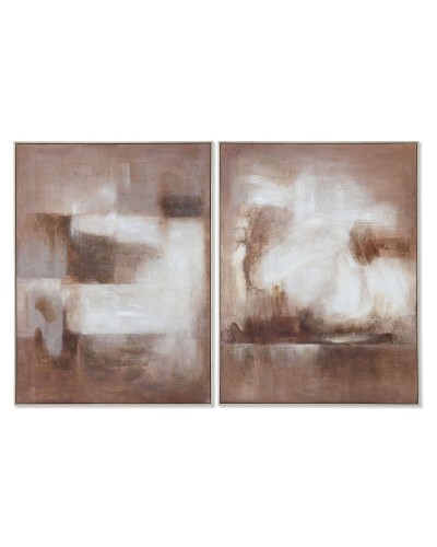Schilderij Home ESPRIT Wit Bruin Abstract Modern 92 x 3,8 x 122 cm (2 Stuks)