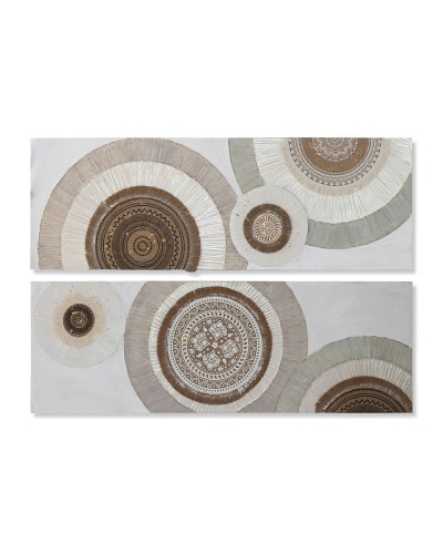 Tavla Home ESPRIT Vit Beige Cirklar Skandinavisk 150 x 3 x 50 cm (2 antal)