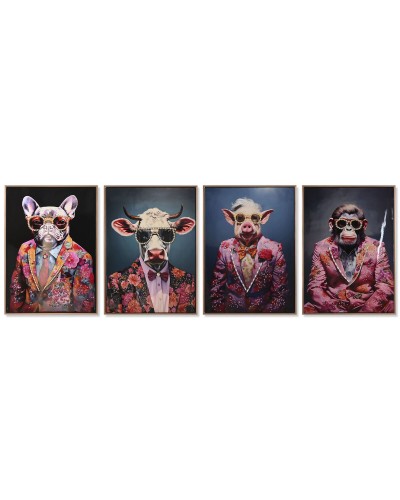 Quadro Home ESPRIT Azzurro Rosso Animale Laccato 52,5 x 2,8 x 72,5 cm (4 Unità)