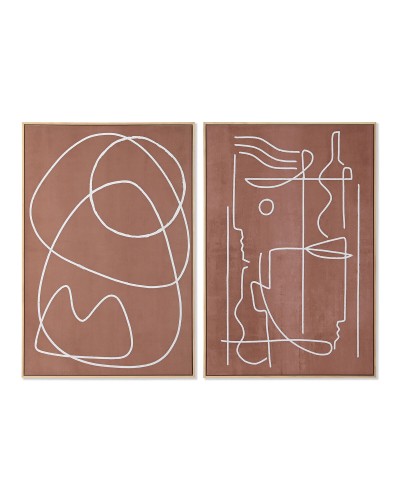 Cadre Home ESPRIT Beige Terre cuite Abstrait 83 x 4,3 x 123 cm (2 Unités)