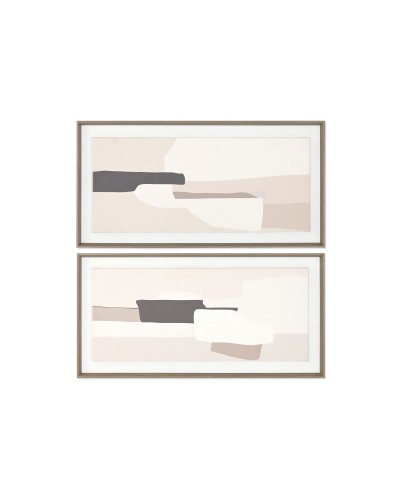 Maalaus Home ESPRIT Valkoinen Beige Abstrakti Kaupunki 100 x 4 x 50 cm (2 osaa)
