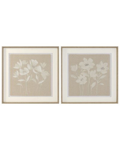 Tavla Home ESPRIT Vit Beige Virágok Shabby Chic 62,5 X 3,8 X 62,5 CM (2 antal)