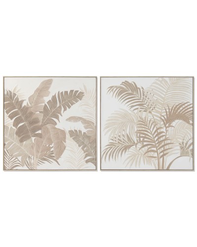 Tavla Home ESPRIT Vit Naturell Blad Tropiskt Med relief 102,5 X 4,5 X 102,5 CM (2 antal)