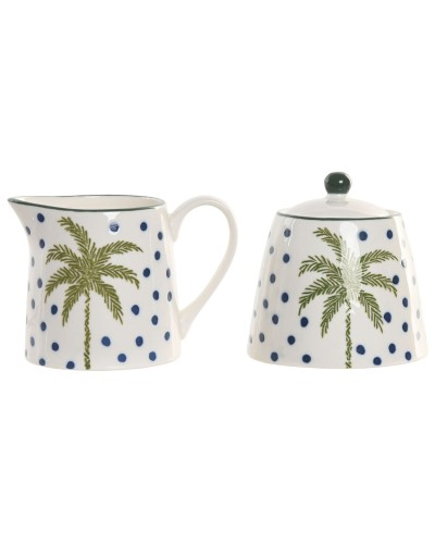 Milk jug and sugar bowl Home ESPRIT Blue Green Porcelain 11 X 7,6 X 7,8 CM 2 Pieces