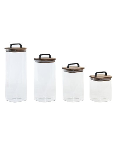 Set di 4 Barattoli Home ESPRIT Trasparente Naturale 4 Pezzi