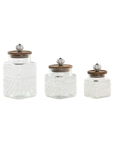 Set di 3 Barattoli Home ESPRIT Trasparente Naturale 1,8 L 3 Pezzi