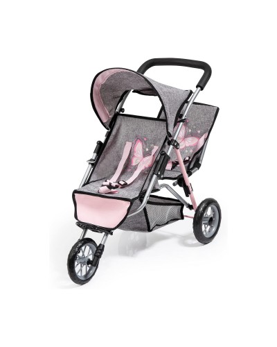 Dockvagn Reig Jogger Dubblerad Grå Rosa Hjul x 3