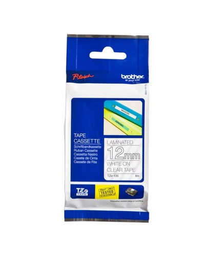Cinta Laminada para Rotuladoras Brother TZE135 Blanco 12 mm x 8 m