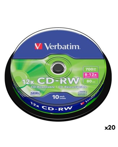 CD-RW Verbatim 700 MB 12x 10 Pièces (20 Unités)