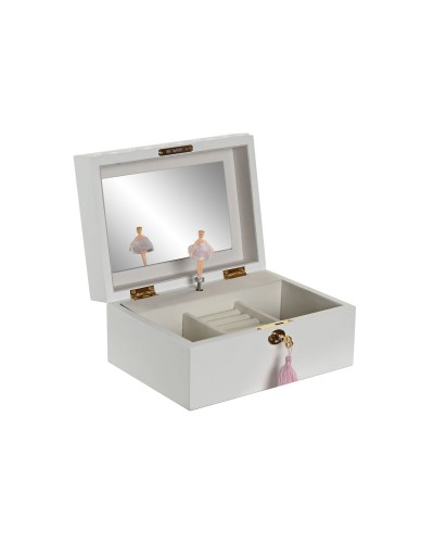 Boîte à bijoux Home ESPRIT Blanc Bois Miroir