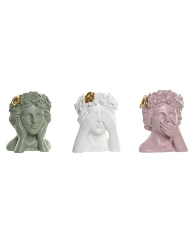 Planter Home ESPRIT White Green Pink Golden Resin Urban 16,5 X 16,5 X 20,5 cm (3 Units)