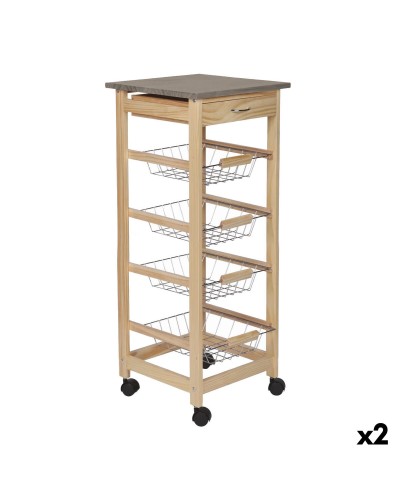 Groentetrolley MobleKit Bruin Grijs Hout Metaal 37 x 37 x 82 cm (2 Stuks)