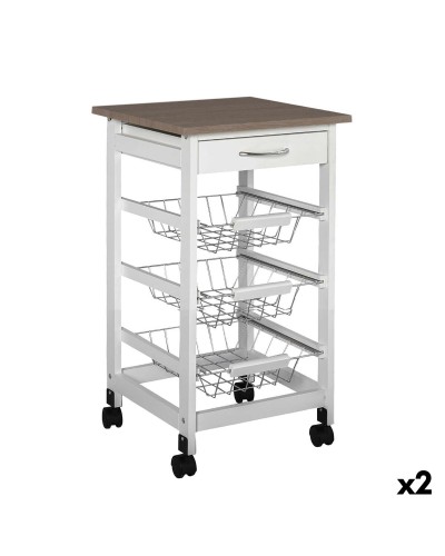 Carrello per Verdure MobleKit Bianco Marrone Legno Metallo 37 x 37 x 76 cm (2 Unità)