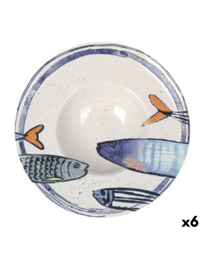 Piatto per Pasta La Mediterránea Peixe 2.0 Multicolore Ceramica Ø 28 cm (6 Unità)