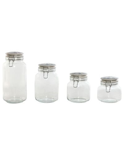 Home ESPRIT Vorratsgläser aus Steingut, 4er-Set mit Deckeln aus Kristallglas und Metall, 800 ml, 1 l, 1,5 l, 2,2 l
