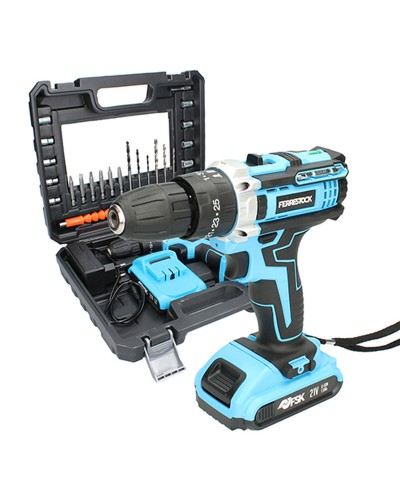 Ferrestock Perceuse Visseuse Sans Fil 21V 25 Pièces avec Accessoires
