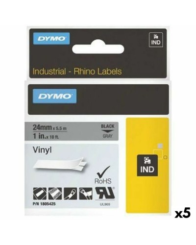 Dymo Rhino ID1-12: Laminatband 12mm Schwarz/Weiß - 5 Stk. Vinyl Selbstklebend

