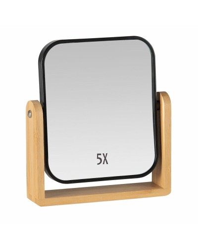 Specchio Andrea House Nero in Bambù | 18 x 4,5 x 20 cm | Ideale per Bagno e Cameretta