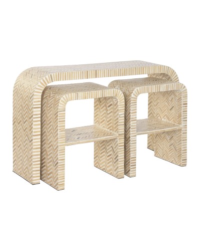 3-bordsset Home ESPRIT Vit Brun 120 x 30 x 70 cm (3 Delar)