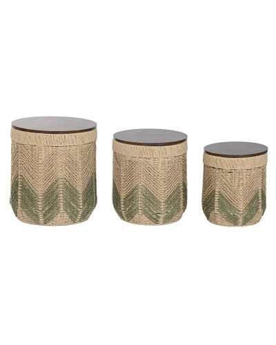 3-bordsset Home ESPRIT Brun Grön 40 x 40 x 45 cm (3 Delar)