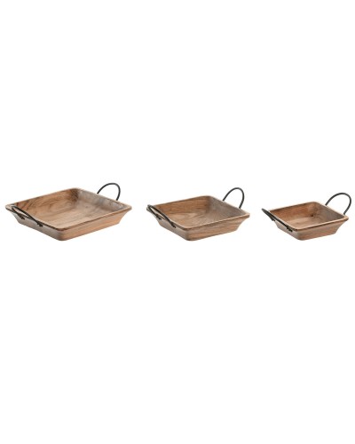 Centerpiece Home ESPRIT Brown Black Iron Mango wood 38 X 36 X 9 CM (3 Pieces)
