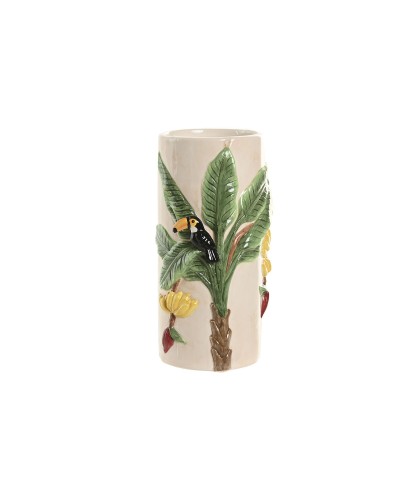 Vase Home ESPRIT Vert Beige Céramique Oiseaux Tropical 12 x 12 x 22 cm