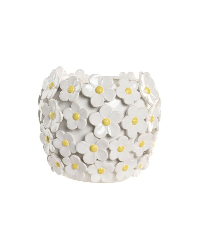 Jarrón Home ESPRIT Amarillo Blanco Cerámica Shabby Chic 21 x 21 x 18 cm