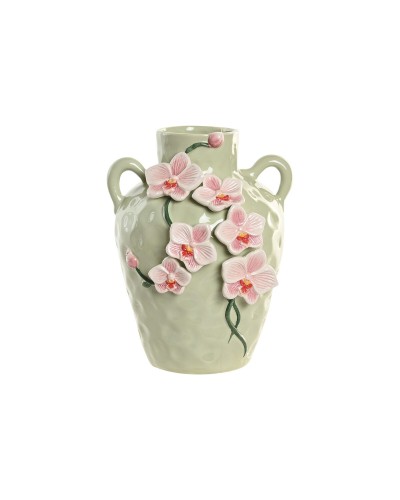 Vase Home ESPRIT Green Pink Ceramic Oriental 21 x 21 x 27 cm