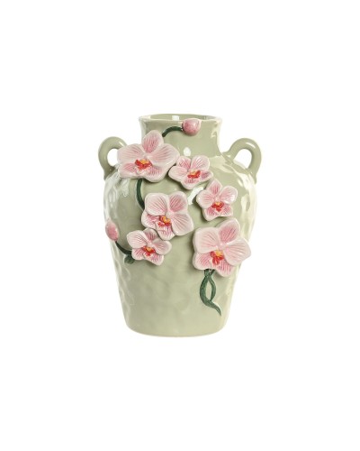 Vase Home ESPRIT Green Pink Ceramic Oriental 15 x 15 x 20 cm