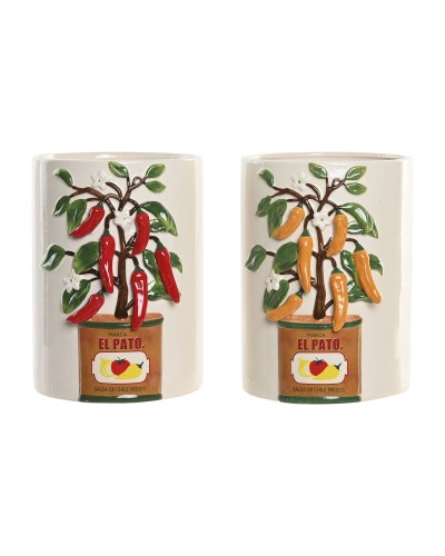 Vase Home ESPRIT Weiß Rot grün aus Keramik Urban Paprika 22 x 22 x 28 cm (2 Stück)