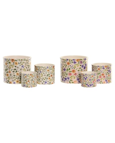 Macetero Home ESPRIT Marrón Multicolor Cerámica Shabby Chic 13,6 X 13,6 X 11,8 CM (3 Piezas) (2 Unidades)