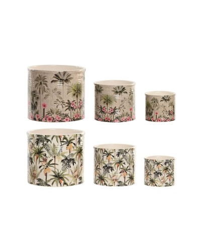 Blumentopf Home ESPRIT grün Bunt aus Keramik Tropical 13,6 X 13,6 X 11,8 CM (3 Stücke) (2 Stück)