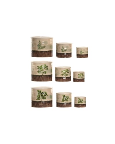 Vaso Home ESPRIT Marrone Verde Ceramica Cottage 13,6 X 13,6 X 11,8 CM (3 Pezzi) (3 Unità)