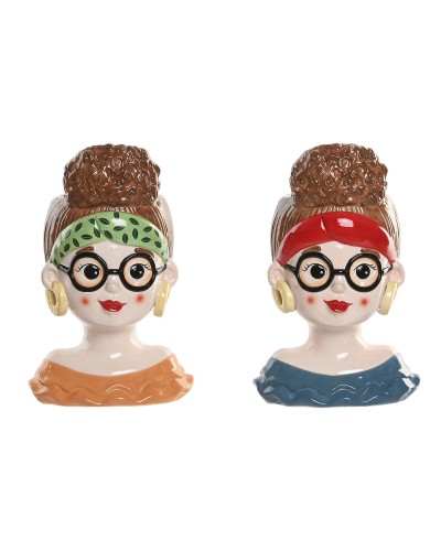 Blumentopf Home ESPRIT Bunt aus Keramik Tropical chica 18 x 14 x 28 cm (2 Stück)